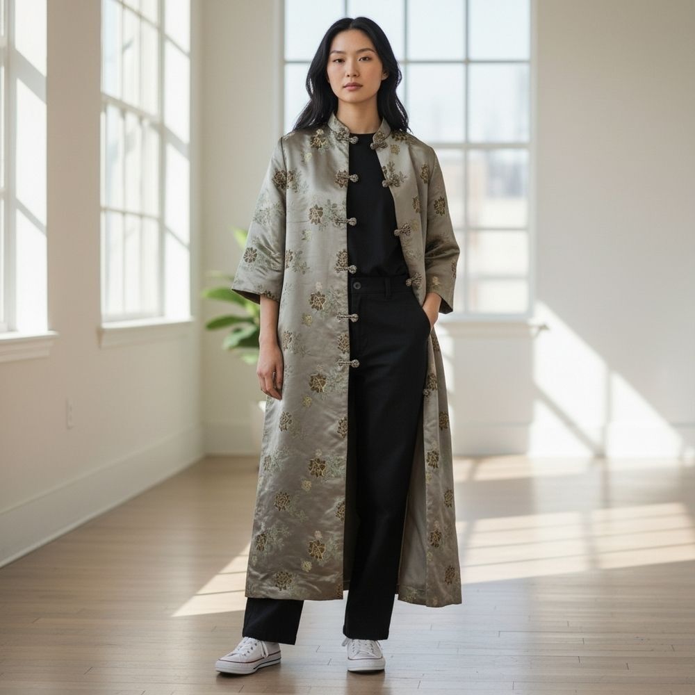 Vintage Dynasty Asian Floral Silk Jacket Dress